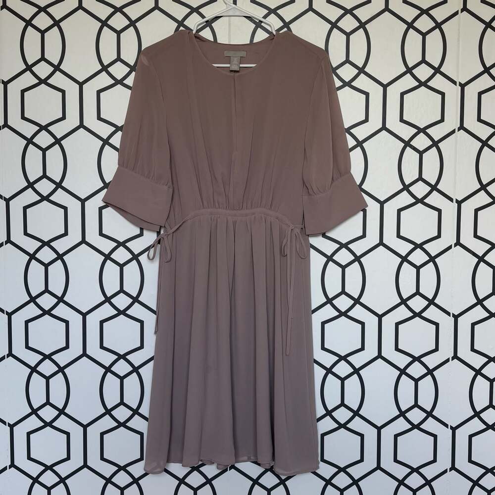 H&M Mauve Chiffon Bell Sleeve Dress with Side Ties Size S